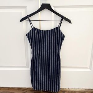 LULUS Linen open back dress navy stripes beach wear